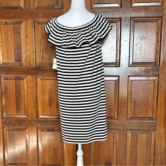 NWT Kate Spade Broome Street Ruffle Topline On Off Shoulder Striped Dress Medium - Picture 5 of 12